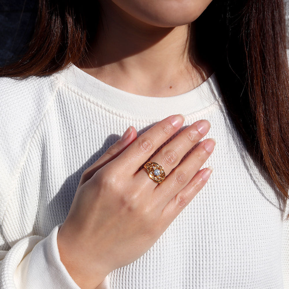 指輪 レディース K24 純金 リング 唐草 ゴールド 天然石 5mm アラベスク 選べる誕生石 24金 透かし 太め 幅広 高級 女性 大人 資産 エレガント 上品 (品番 mr-0011-k24)