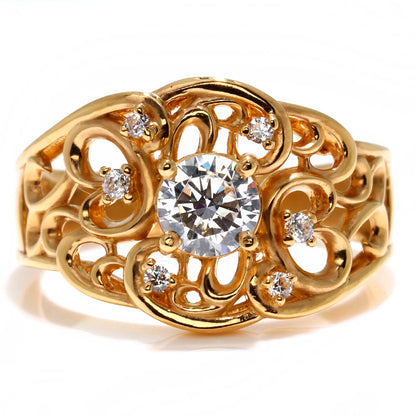 指輪 レディース K24 純金 リング 唐草 ゴールド 天然石 5mm アラベスク 選べる誕生石 24金 透かし 太め 幅広 高級 女性 大人 資産 エレガント 上品 (品番 mr-0011-k24)