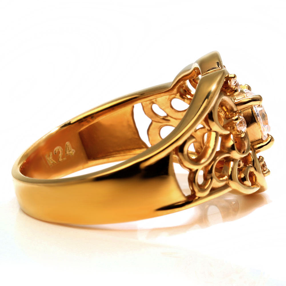 指輪 レディース K24 純金 リング 唐草 ゴールド 天然石 5mm アラベスク 選べる誕生石 24金 透かし 太め 幅広 高級 女性 大人 資産 エレガント 上品 (品番 mr-0011-k24)