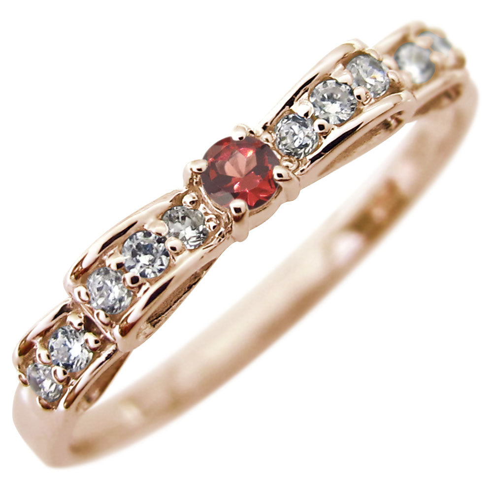 ハーフエタニティ リボン 指輪 可愛い レディース リング 誕生石 ピンキー 10金 18金 プラチナ シルバー りぼん 人気 誕生日 プレゼント (品番 mr-0093)