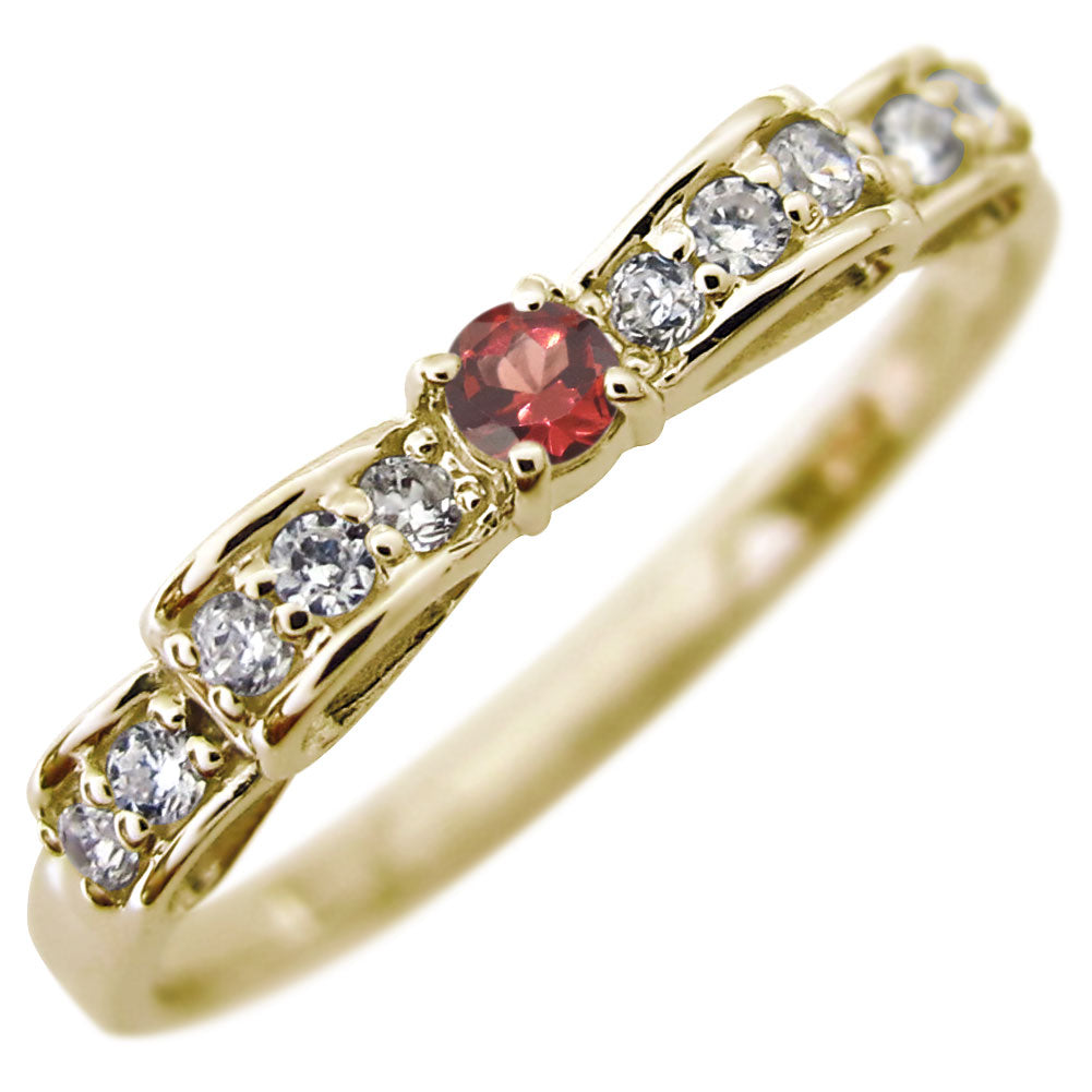 ハーフエタニティ リボン 指輪 可愛い レディース リング 誕生石 ピンキー 10金 18金 プラチナ シルバー りぼん 人気 誕生日 プレゼント (品番 mr-0093)