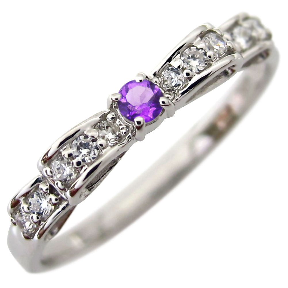 リボン リング シルバー ハーフエタニティ 可愛い レディース 指輪 ピンキー りぼん 人気 シルバーアクセサリー シンプル 華奢 (品番 mr-0093-sv)