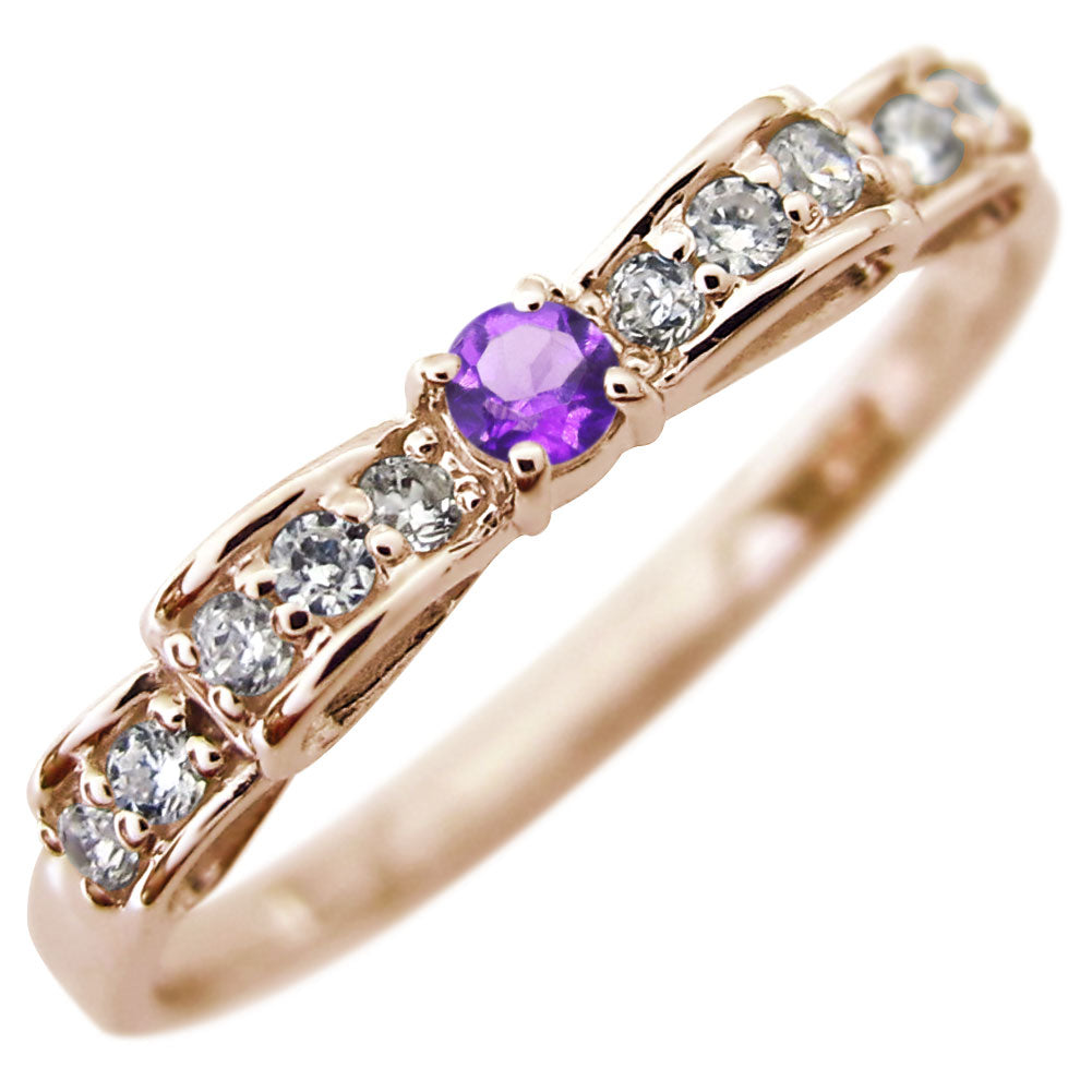 ハーフエタニティ リボン 指輪 可愛い レディース リング 誕生石 ピンキー 10金 18金 プラチナ シルバー りぼん 人気 誕生日 プレゼント (品番 mr-0093)