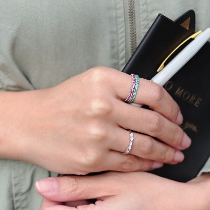 リボン リング シルバー ハーフエタニティ 可愛い レディース 指輪 ピンキー りぼん 人気 シルバーアクセサリー シンプル 華奢 (品番 mr-0093-sv)