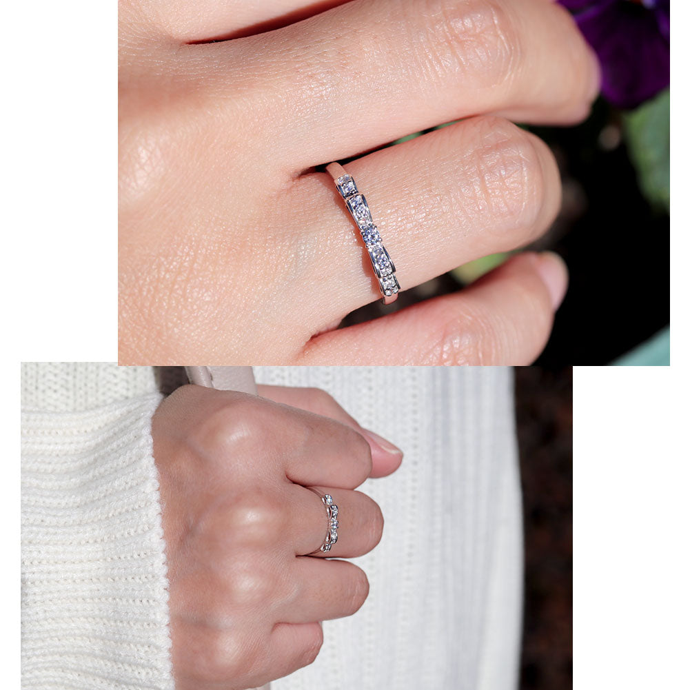 リボン リング シルバー ハーフエタニティ 可愛い レディース 指輪 ピンキー りぼん 人気 シルバーアクセサリー シンプル 華奢 (品番 mr-0093-sv)