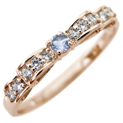 ハーフエタニティ リボン 指輪 可愛い レディース リング 誕生石 ピンキー 10金 18金 プラチナ シルバー りぼん 人気 誕生日 プレゼント (品番 mr-0093)