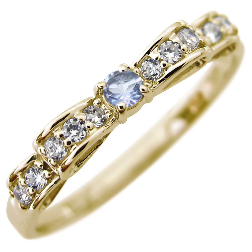 ハーフエタニティ リボン 指輪 可愛い レディース リング 誕生石 ピンキー 10金 18金 プラチナ シルバー りぼん 人気 誕生日 プレゼント (品番 mr-0093)