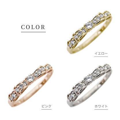 リボン リング シルバー ハーフエタニティ 可愛い レディース 指輪 ピンキー りぼん 人気 シルバーアクセサリー シンプル 華奢 (品番 mr-0093-sv)