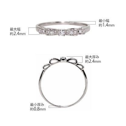 リボン リング シルバー ハーフエタニティ 可愛い レディース 指輪 ピンキー りぼん 人気 シルバーアクセサリー シンプル 華奢 (品番 mr-0093-sv)