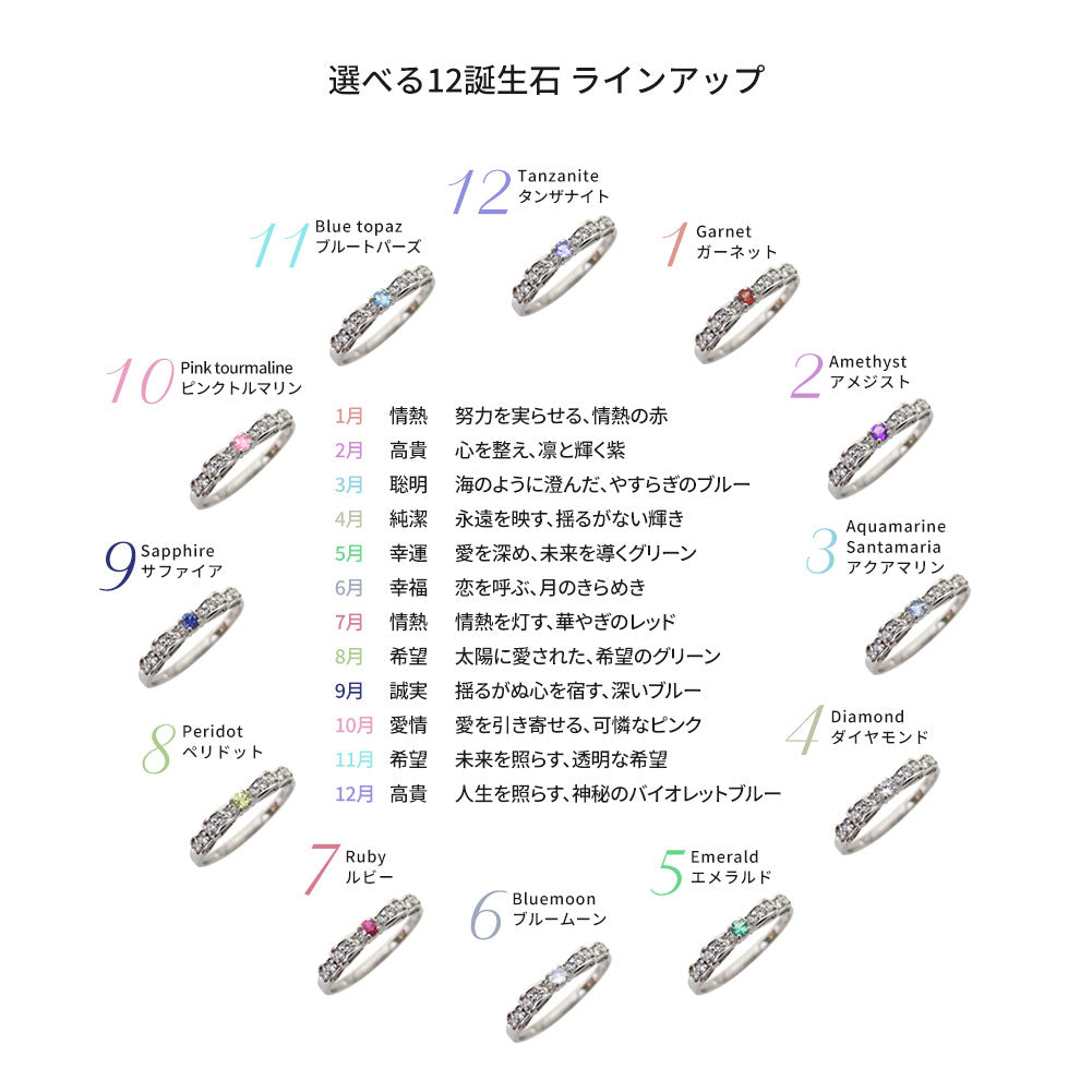 ハーフエタニティ リボン 指輪 可愛い レディース リング 誕生石 ピンキー 10金 18金 プラチナ りぼん 人気 誕生日 プレゼント (品番 mr-0093)