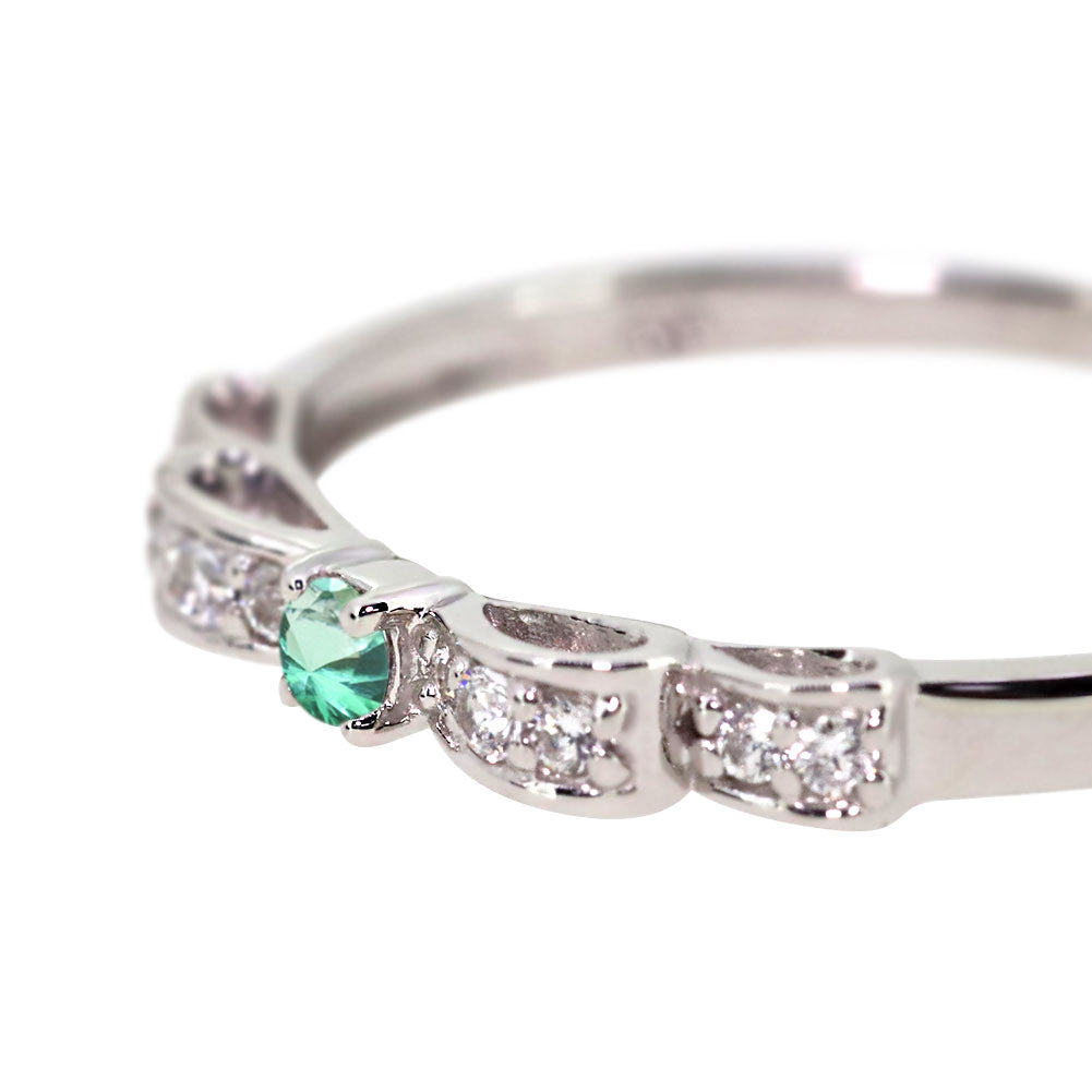 リボン リング シルバー ハーフエタニティ 可愛い レディース 指輪 ピンキー りぼん 人気 シルバーアクセサリー シンプル 華奢 (品番 mr-0093-sv)