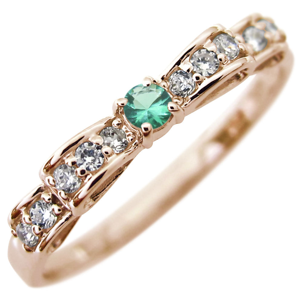 ハーフエタニティ リボン 指輪 可愛い レディース リング 誕生石 ピンキー 10金 18金 プラチナ シルバー りぼん 人気 誕生日 プレゼント (品番 mr-0093)