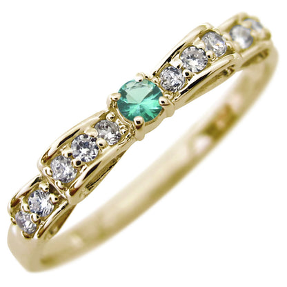 ハーフエタニティ リボン 指輪 可愛い レディース リング 誕生石 ピンキー 10金 18金 プラチナ シルバー りぼん 人気 誕生日 プレゼント (品番 mr-0093)