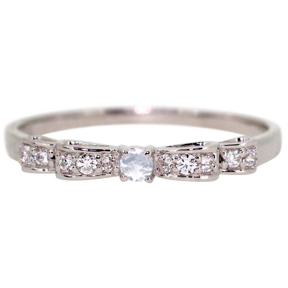 リボン リング シルバー ハーフエタニティ 可愛い レディース 指輪 ピンキー りぼん 人気 シルバーアクセサリー シンプル 華奢 (品番 mr-0093-sv)