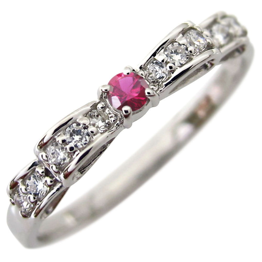 ハーフエタニティ リボン 指輪 可愛い レディース リング 誕生石 ピンキー 10金 18金 プラチナ シルバー りぼん 人気 誕生日 プレゼント (品番 mr-0093)