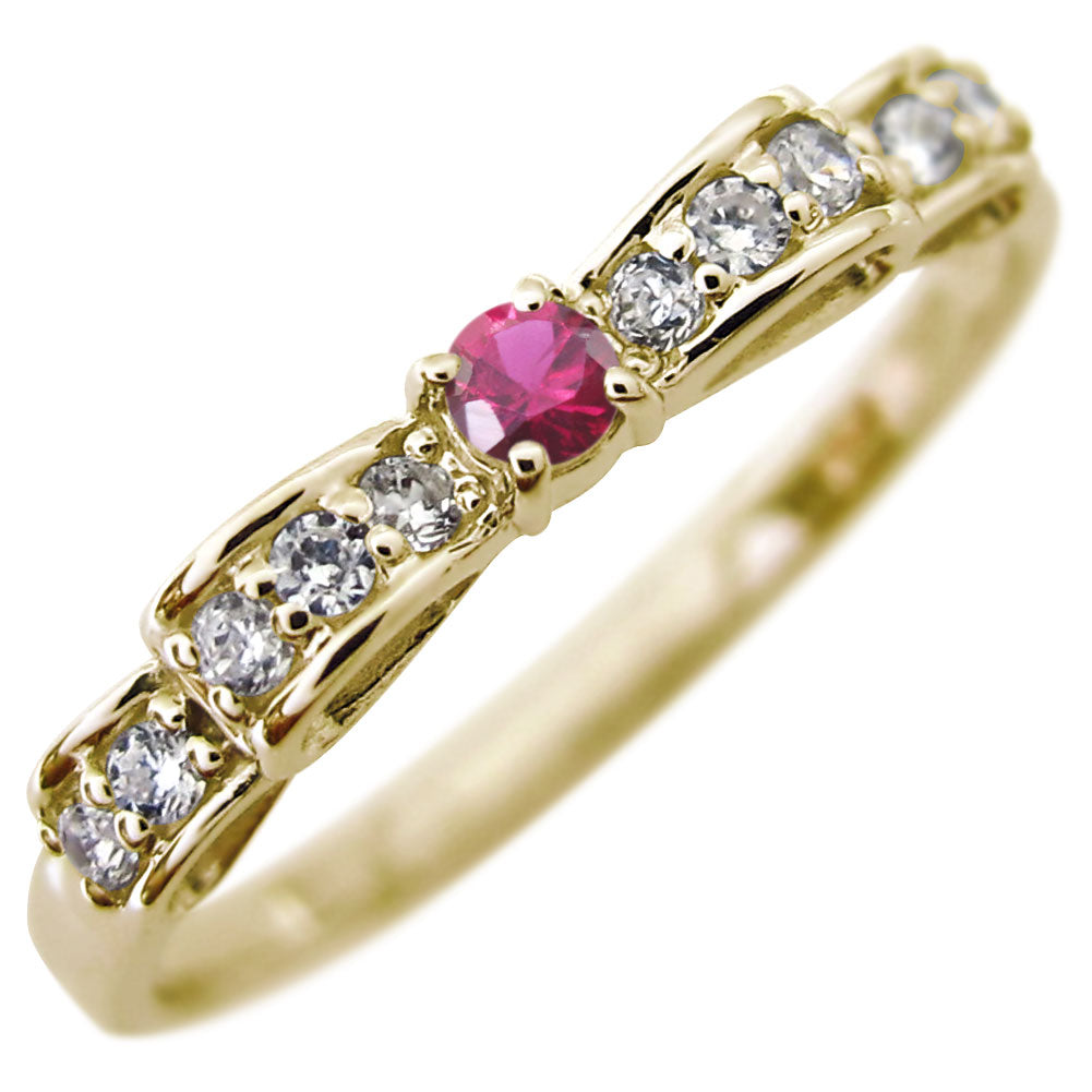 ハーフエタニティ リボン 指輪 可愛い レディース リング 誕生石 ピンキー 10金 18金 プラチナ シルバー りぼん 人気 誕生日 プレゼント (品番 mr-0093)