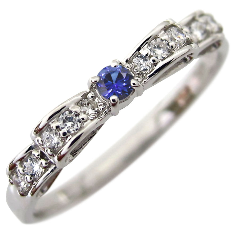 ハーフエタニティ リボン 指輪 可愛い レディース リング 誕生石 ピンキー 10金 18金 プラチナ シルバー りぼん 人気 誕生日 プレゼント (品番 mr-0093)