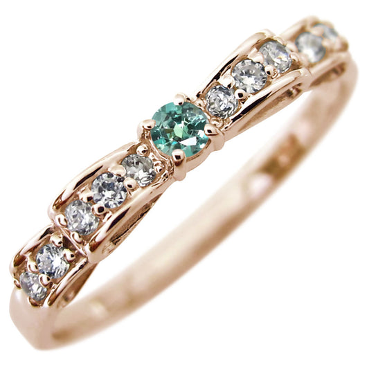 指輪 リボン リング レディース アレキサンドライト 希少石 シルバー 10金 18金 プラチナ ピンキー ハーフエタニティ りぼん 大人 可愛い (品番 mr-0093-alex)