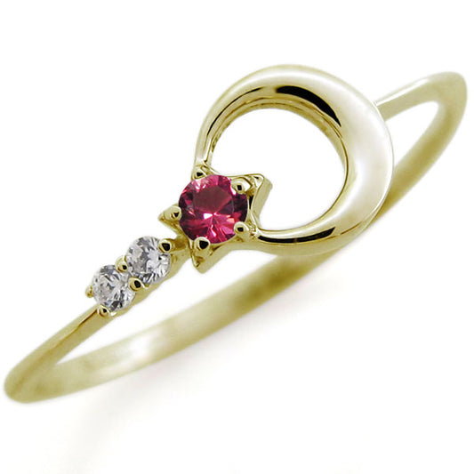 月モチーフ レディースリング 指輪 ピンキー 華奢 選べる誕生石 10金 18金 プラチナ シルバー 星 ムーンリング 天然石 スター 三日月 (品番 mr-0212)