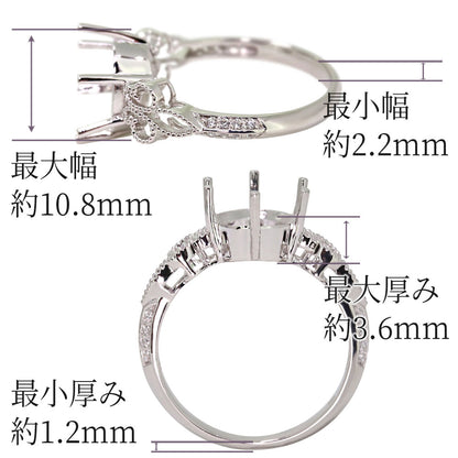 セミオーダー 指輪 レディース リング枠 K10 K18 PT900 アンティーク調 オーバル 8×10 リフォーム ミル模様 透かし 百合の紋章 (品番 mr-0418-kw)