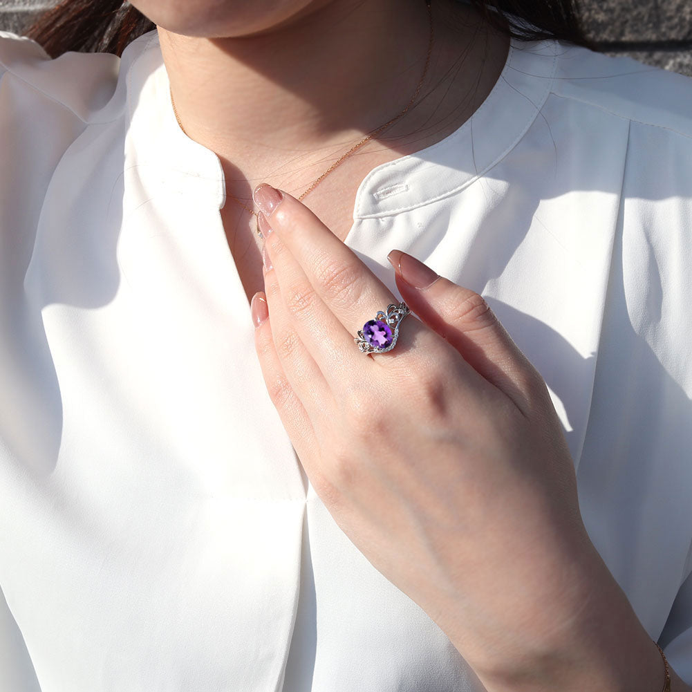 大ぶり レディース リング アラベスク 指輪 選べる誕生石 オーバル 8×10mm V字 sv925 k10 k18 pt900 上品ゴージャス 透かし 存在感 華やかな 個性的 (品番 mr-0434)