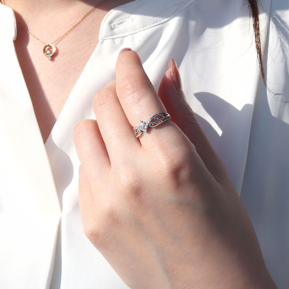 リング枠 指輪 3mm 空枠 ダイヤモンド V字 パヴェ ティアラ 唐草 プラチナ 18金 10金 シルバー ミル打ち 綺麗 レディース セミオーダー リメイク (品番 mr-0437-kw)