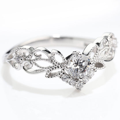 婚約指輪 ダイヤモンド 0.25ct 鑑定書付き 指輪 V字リング プラチナ 18金  SI VS VVS 唐草 ティアラ 三つ葉 ミル打ち 綺麗 プロポーズ (品番 mr-0441-4-cgl-2)