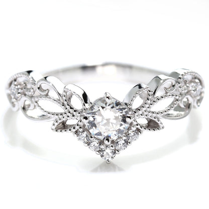 婚約指輪 ダイヤモンド 0.25ct 鑑定書付き 指輪 V字リング プラチナ 18金  SI VS VVS 唐草 ティアラ 三つ葉 ミル打ち 綺麗 プロポーズ (品番 mr-0441-4-cgl-2)