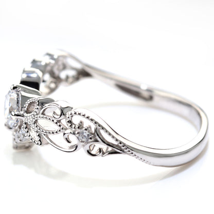 婚約指輪 ダイヤモンド 0.25ct 鑑定書付き 指輪 V字リング プラチナ 18金  SI VS VVS 唐草 ティアラ 三つ葉 ミル打ち 綺麗 プロポーズ (品番 mr-0441-4-cgl-2)