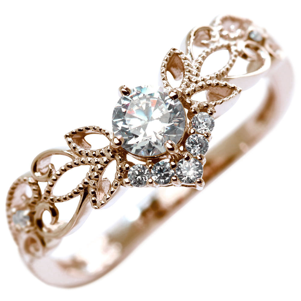 婚約指輪 ダイヤモンド 0.25ct 鑑定書付き 指輪 V字リング プラチナ 18金  SI VS VVS 唐草 ティアラ 三つ葉 ミル打ち 綺麗 プロポーズ (品番 mr-0441-4-cgl-2)