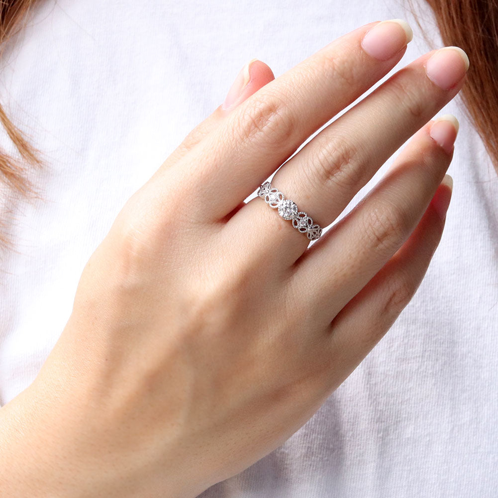 エンゲージリング プラチナ 18金 ダイヤモンド 0.25ct 鑑定書付き フラワー レース かわいい 指輪 SI VS VVS ミル打ち 花 結婚 ブライダル (品番 mr-0442-4-cgl-2)