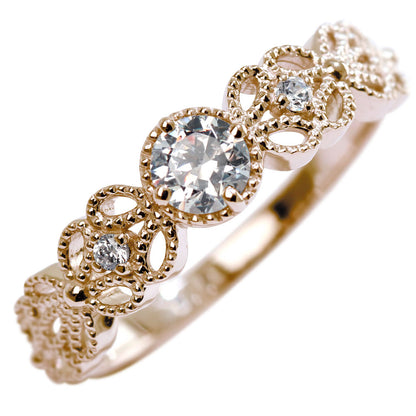 エンゲージリング プラチナ 18金 ダイヤモンド 0.25ct 鑑定書付き フラワー レース かわいい 指輪 SI VS VVS ミル打ち 花 結婚 ブライダル (品番 mr-0442-4-cgl-2)