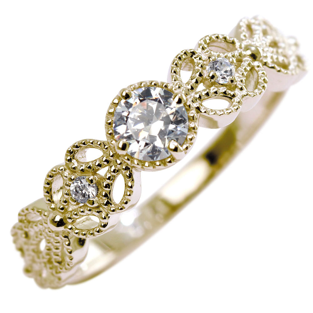 エンゲージリング プラチナ 18金 ダイヤモンド 0.25ct 鑑定書付き フラワー レース かわいい 指輪 SI VS VVS ミル打ち 花 結婚 ブライダル (品番 mr-0442-4-cgl-2)