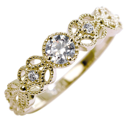 エンゲージリング プラチナ 18金 ダイヤモンド 0.25ct 鑑定書付き フラワー レース かわいい 指輪 SI VS VVS ミル打ち 花 結婚 ブライダル (品番 mr-0442-4-cgl-2)