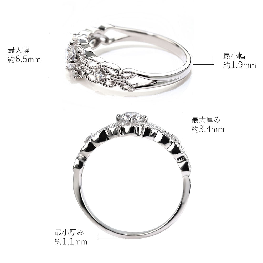 K18 レディース リング 透かし リーフデザイン ダイヤモンド