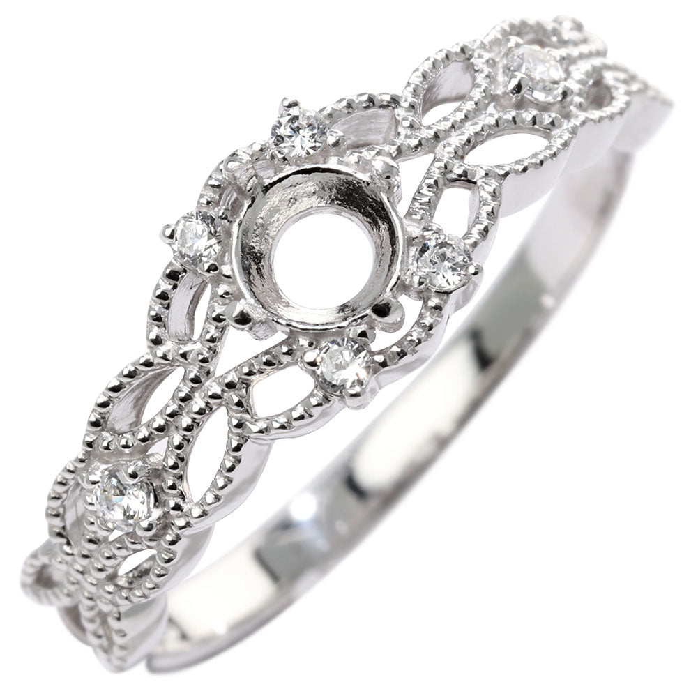 愛らしいデザインリング、ダイヤ入り、専門店より出品です。 K18 レディース リング 透かし リーフデザイン ダイヤモンド