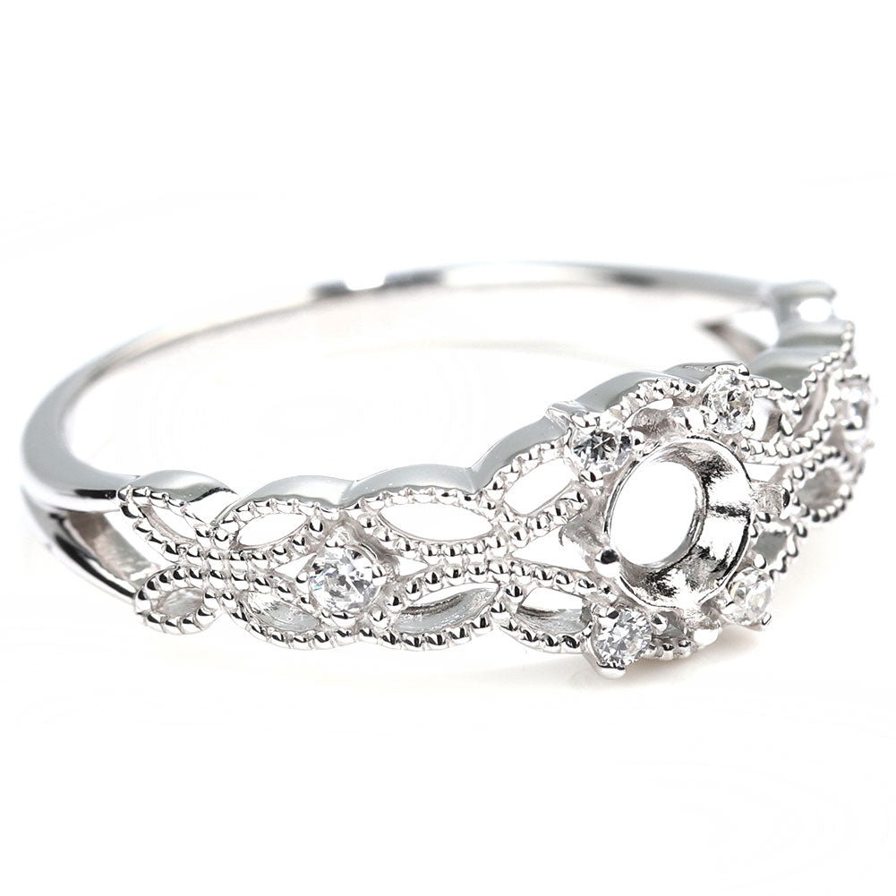 K18 レディース リング 透かし リーフデザイン ダイヤモンド リング枠