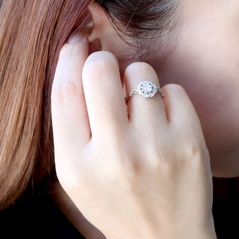 リング 空枠 ジュエリー リフォーム リング空枠 アンティーク調 レース 指輪 ゴージャス セミオーダープラチナ 18金 10金 シルバー 4mm リーフ レディース 華やか (品番 mr-0450-kw)