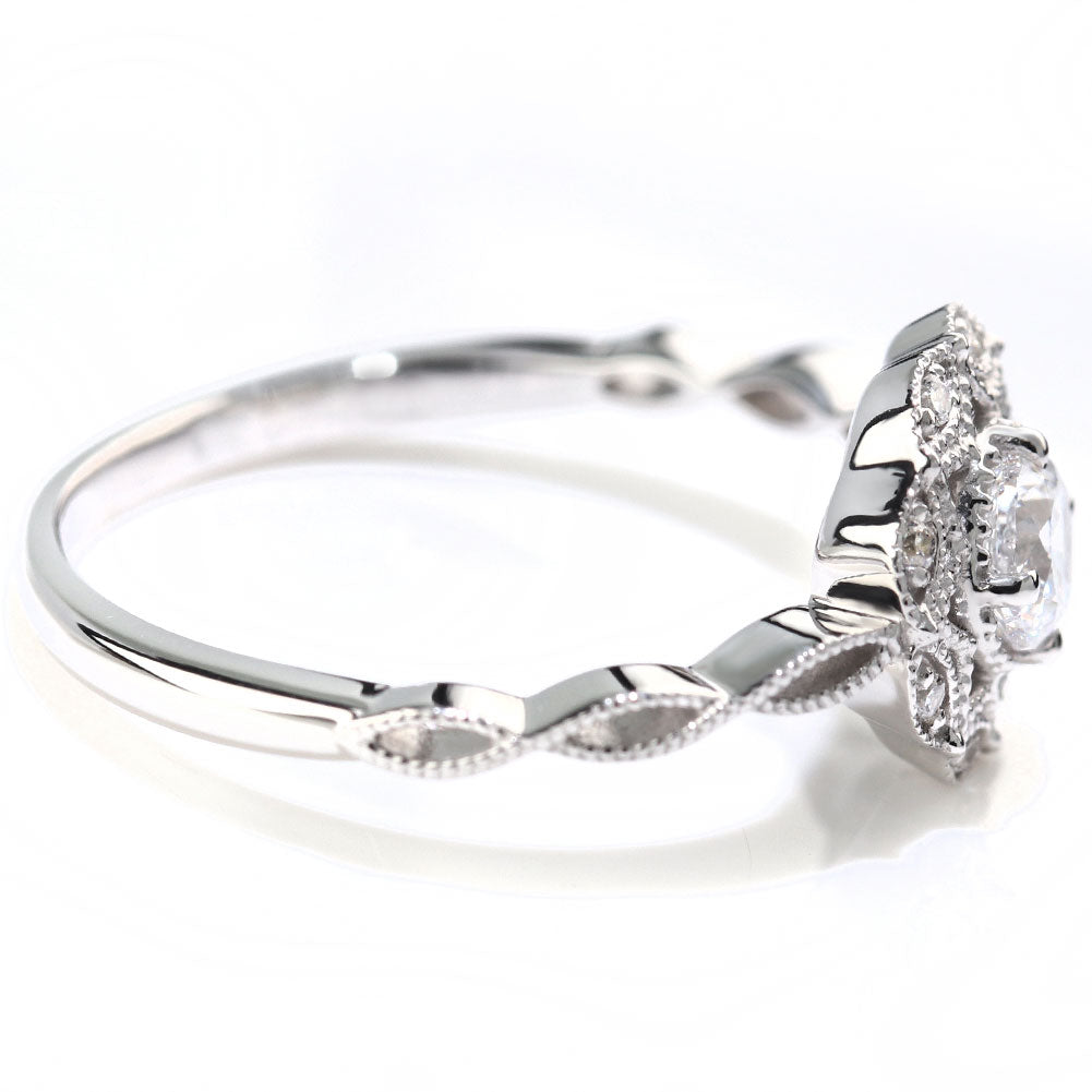 エンゲージリング 鑑定書付き ダイヤモンド 0.25ct 指輪 pt900 K18 アンティーク レース ミル フラワー 綺麗 エレガント 結婚 サプライズ (品番 mr-0450-4-cgl-2)