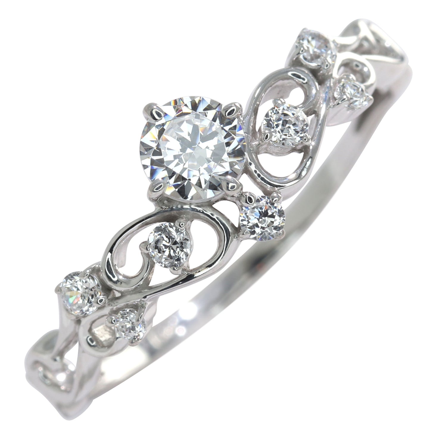 鑑定書付き エンゲージリング ティアラ風 ダイヤモンド 0.25ct 指輪 唐草 Pt900 K18 綺麗 可愛い フェミニン 婚約指輪 一生もの ダイヤモンドリング (品番 mr-0462-4-cgl-2)