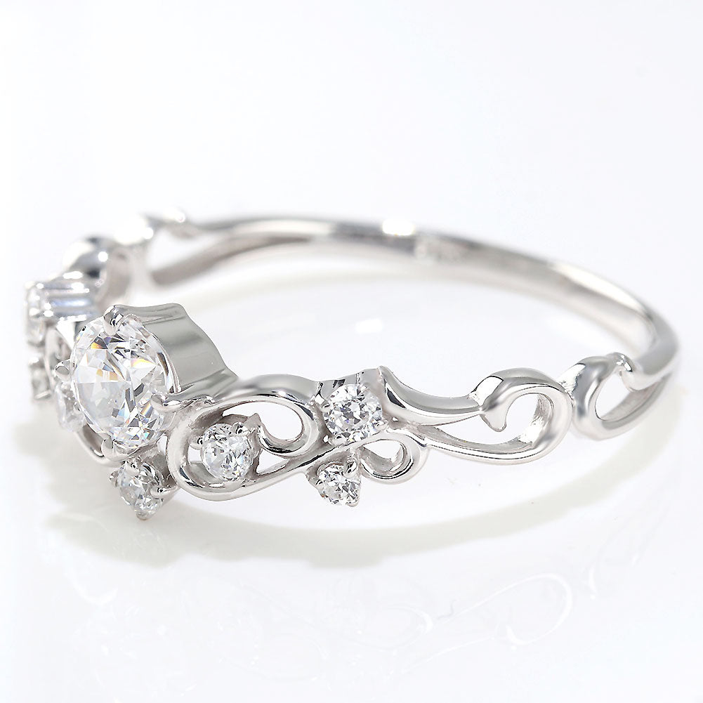 鑑定書付き エンゲージリング ティアラ風 ダイヤモンド 0.25ct 指輪 唐草 Pt900 K18 綺麗 可愛い フェミニン 婚約指輪 一生もの ダイヤモンドリング (品番 mr-0462-4-cgl-2)