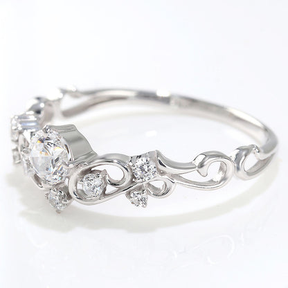 鑑定書付き エンゲージリング ティアラ風 ダイヤモンド 0.25ct 指輪 唐草 Pt900 K18 綺麗 可愛い フェミニン 婚約指輪 一生もの ダイヤモンドリング (品番 mr-0462-4-cgl-2)
