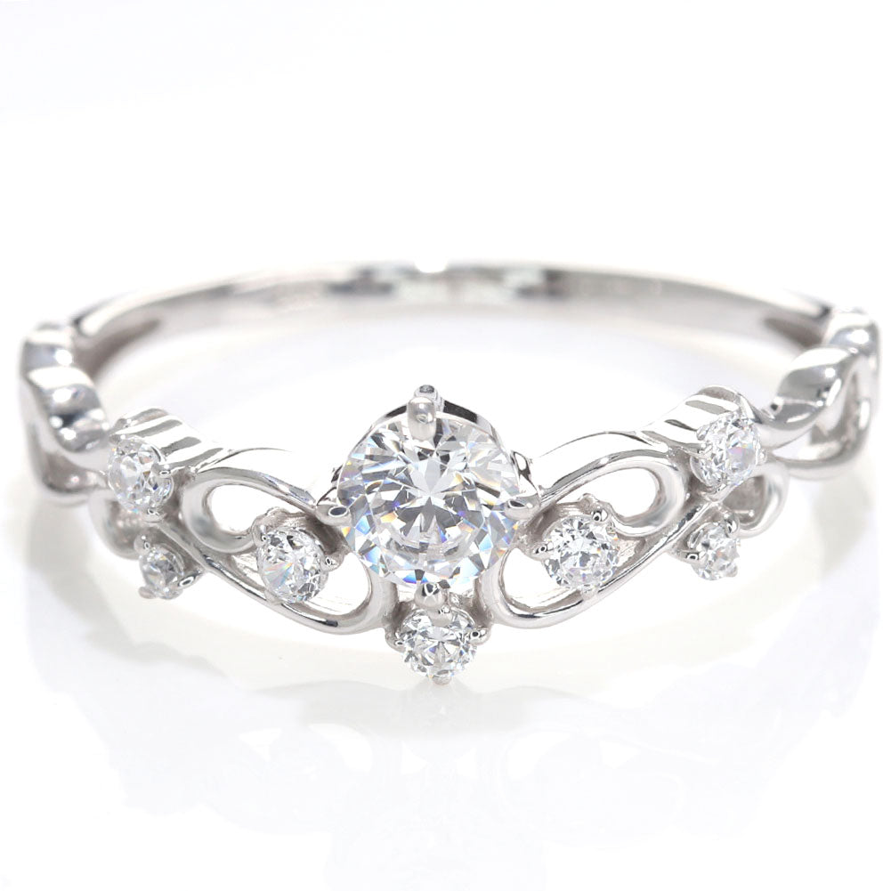 鑑定書付き エンゲージリング ティアラ風 ダイヤモンド 0.25ct 指輪 唐草 Pt900 K18 綺麗 可愛い フェミニン 婚約指輪 一生もの ダイヤモンドリング (品番 mr-0462-4-cgl-2)