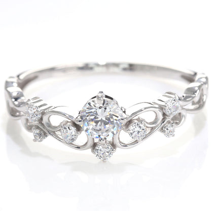 鑑定書付き エンゲージリング ティアラ風 ダイヤモンド 0.25ct 指輪 唐草 Pt900 K18 綺麗 可愛い フェミニン 婚約指輪 一生もの ダイヤモンドリング (品番 mr-0462-4-cgl-2)
