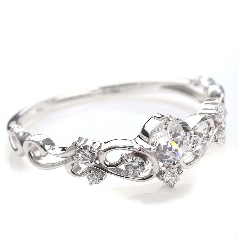 鑑定書付き エンゲージリング ティアラ風 ダイヤモンド 0.25ct 指輪 唐草 Pt900 K18 綺麗 可愛い フェミニン 婚約指輪 一生もの ダイヤモンドリング (品番 mr-0462-4-cgl-2)