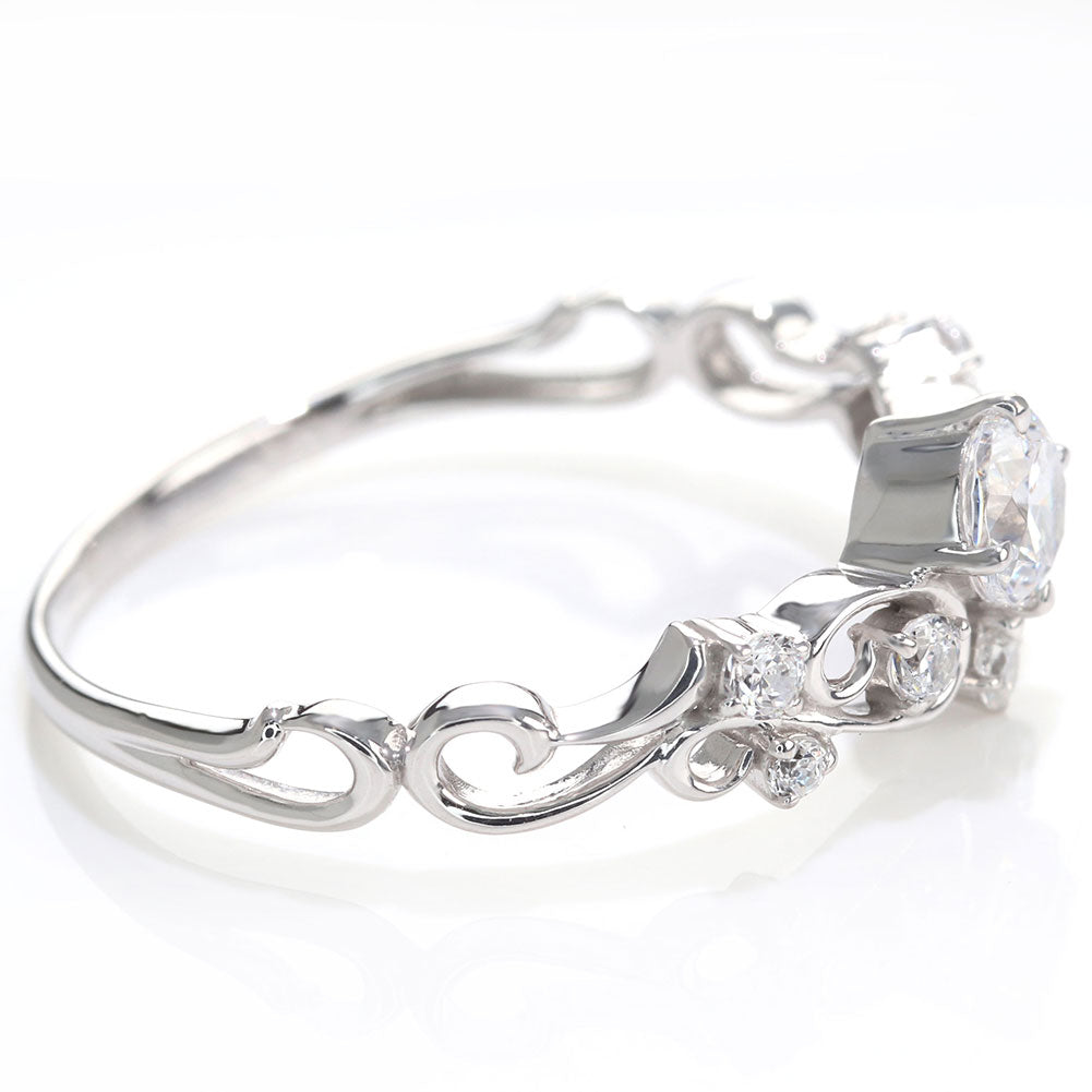 鑑定書付き エンゲージリング ティアラ風 ダイヤモンド 0.25ct 指輪 唐草 Pt900 K18 綺麗 可愛い フェミニン 婚約指輪 一生もの ダイヤモンドリング (品番 mr-0462-4-cgl-2)