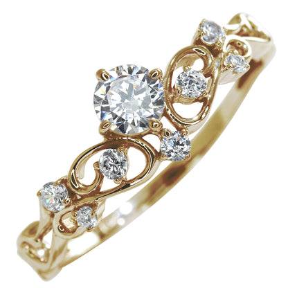 鑑定書付き エンゲージリング ティアラ風 ダイヤモンド 0.25ct 指輪 唐草 Pt900 K18 綺麗 可愛い フェミニン 婚約指輪 一生もの ダイヤモンドリング (品番 mr-0462-4-cgl-2)