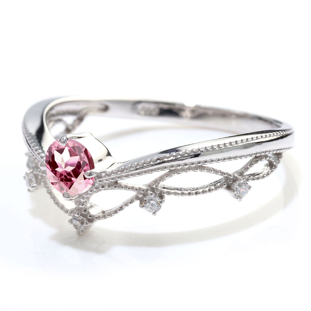 レディース V字 リング ティアラ ミルグレイン 指輪 綺麗 選べる誕生石 プラチナ 18金 10金 シルバー おしゃれ 透かし ミル アンティーク調 ジュエリー (品番 mr-0463)