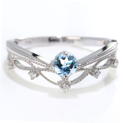 レディース V字 リング ティアラ ミルグレイン 指輪 綺麗 選べる誕生石 プラチナ 18金 10金 シルバー おしゃれ 透かし ミル アンティーク調 ジュエリー (品番 mr-0463)