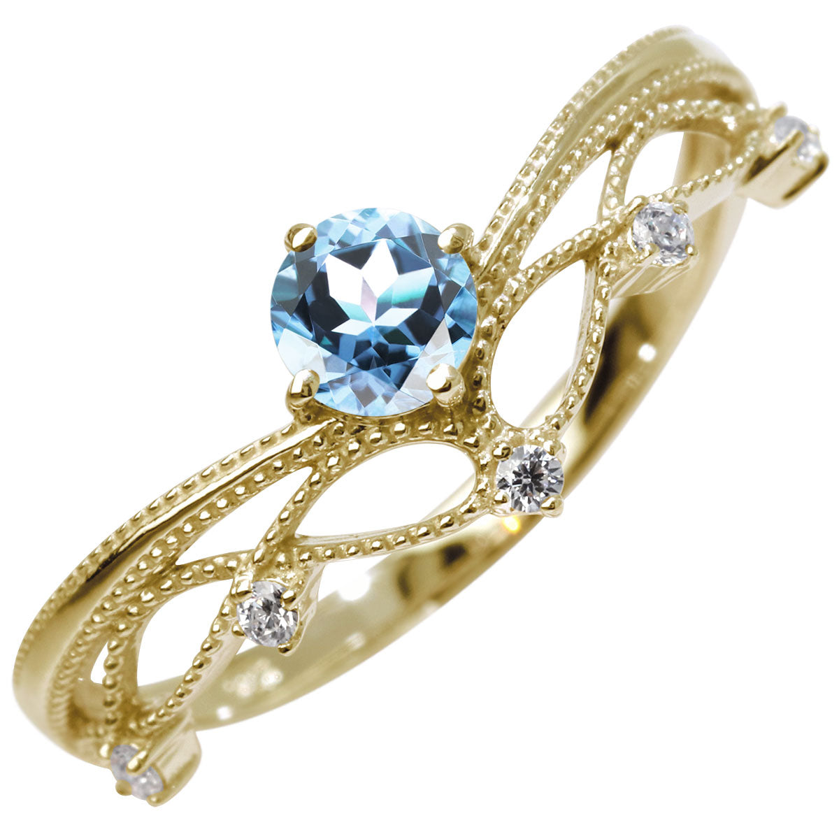 レディース V字 リング ティアラ ミルグレイン 指輪 綺麗 選べる誕生石 プラチナ 18金 10金 シルバー おしゃれ 透かし ミル アンティーク調 ジュエリー (品番 mr-0463)